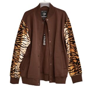 VTG Bare Fox XL Wild Tiger Print NEW Varsity Bomber Jacket Y2K Urban Streetwear